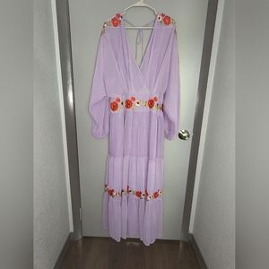 ASOS Curve Lavender Maxi Dress with Floral Accents